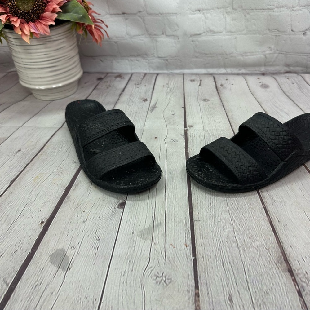 pali hawaii Classic Jandals Black Double Strap Slides sandals beach summer sz 8